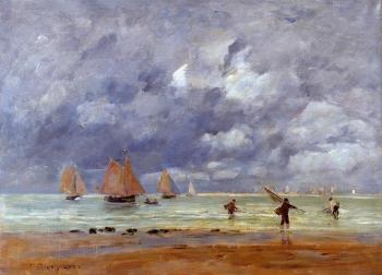 尤金 佈丹 Fishermen and Sailboats near Trouville 尤金 佈丹 Fishermen and Sailboats near Trouville